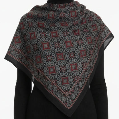 Ajrakh Hand Block Print Black Color Cotton Scarf | Traditional Geometric Print | 120×105 cm