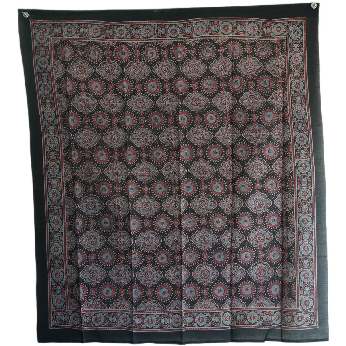 Ajrakh Hand Block Print Black Color Cotton Scarf | Traditional Geometric Print | 120×105 cm