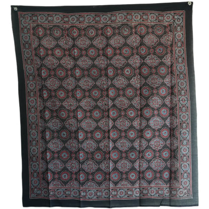 Ajrakh Hand Block Print Black Color Cotton Scarf | Traditional Geometric Print | 120×105 cm