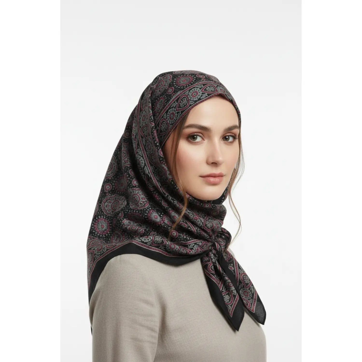 Ajrakh Hand Block Print Black Color Cotton Scarf | Traditional Geometric Print | 120×105 cm