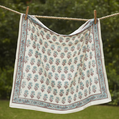 Ajrakh Hand Block Print Beige Color Cotton Scarf | Traditional Geometric Print | 120×105 cm