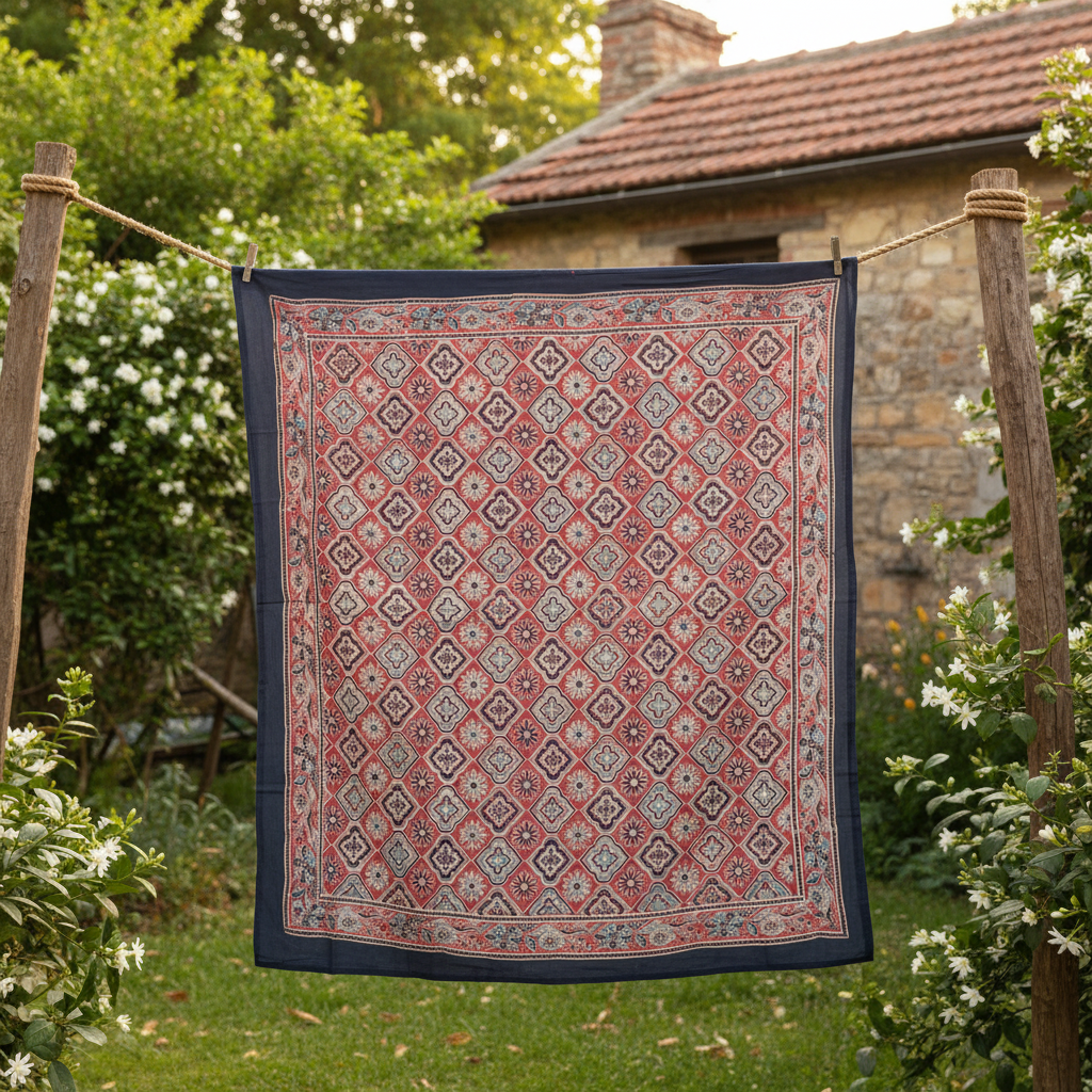 Ajrakh Hand Block Print Maroon Color Cotton Scarf | Traditional Geometric Print | 120×105 cm