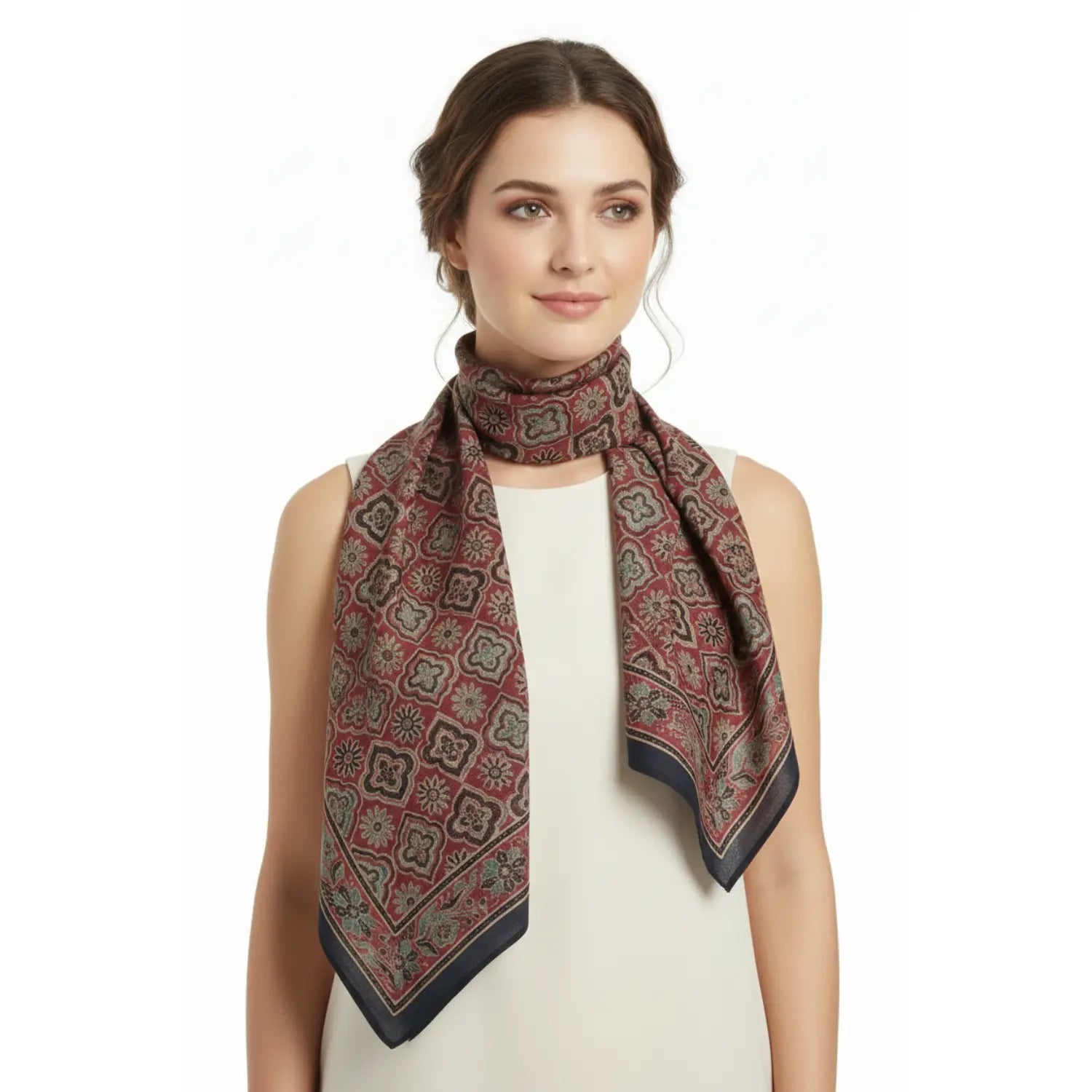 Ajrakh Hand Block Print Maroon Color Cotton Scarf | Traditional Geometric Print | 120×105 cm