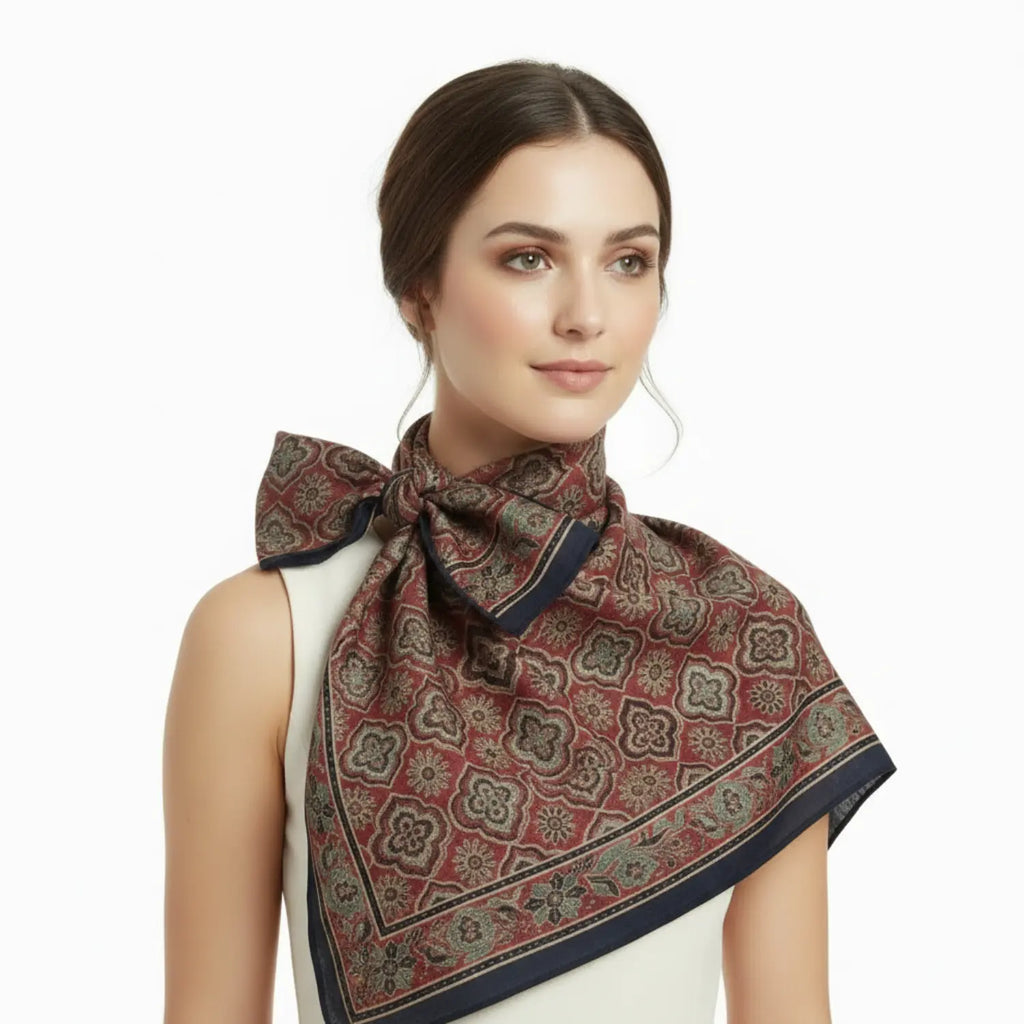 Ajrakh Hand Block Print Maroon Color Cotton Scarf | Traditional Geometric Print | 120×105 cm