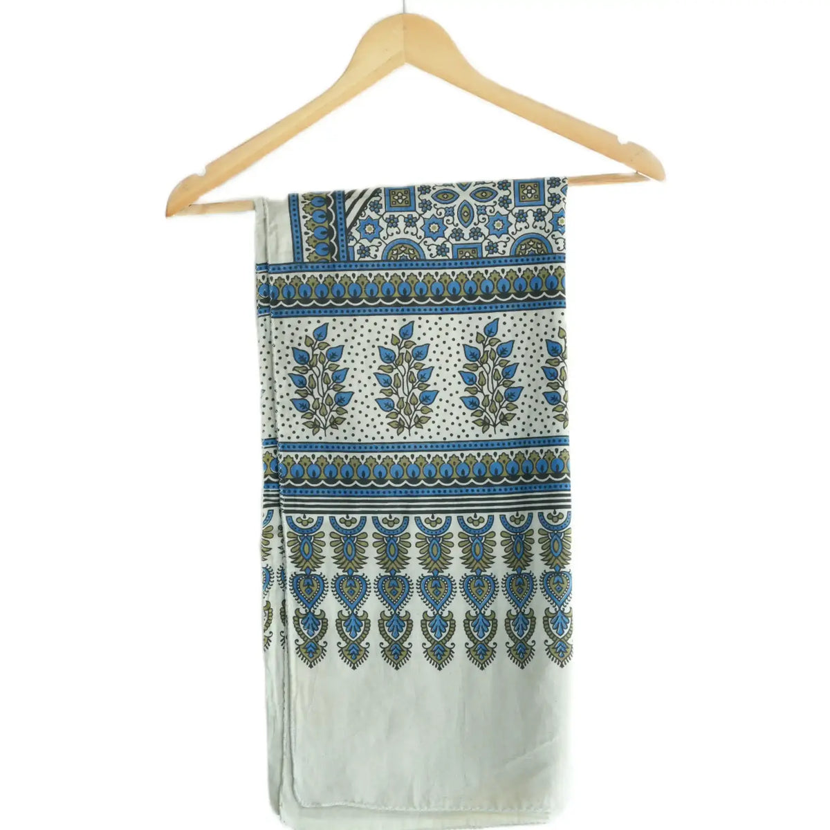 Ajrakh Hand Block Print Grey Color Cotton Stole | Traditional Geometric Print | L210 X W55 cm