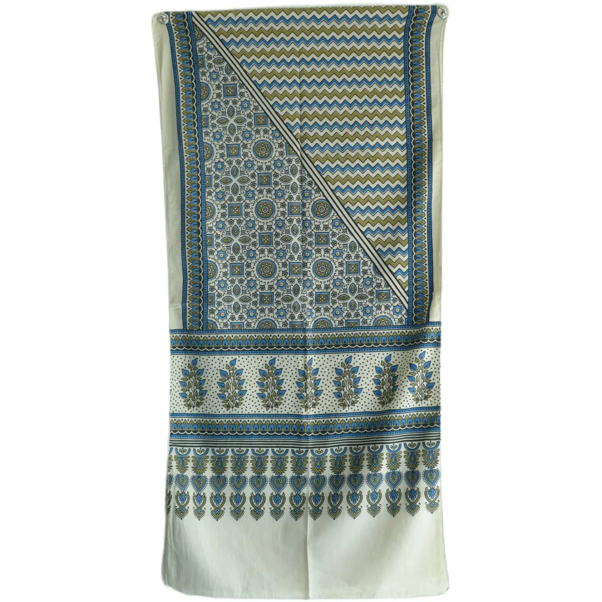 Ajrakh Hand Block Print Grey Color Cotton Stole | Traditional Geometric Print | L210 X W55 cm