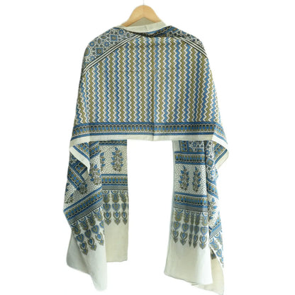 Ajrakh Hand Block Print Grey Color Cotton Stole | Traditional Geometric Print | L210 X W55 cm