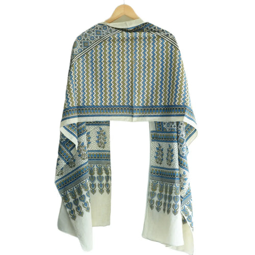 Ajrakh Hand Block Print Grey Color Cotton Stole | Traditional Geometric Print | L210 X W55 cm