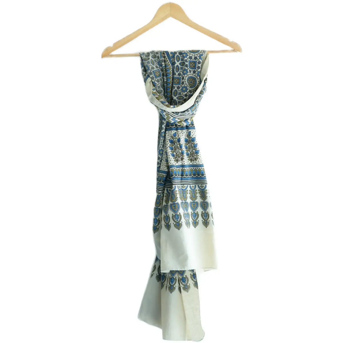 Ajrakh Hand Block Print Grey Color Cotton Stole | Traditional Geometric Print | L210 X W55 cm