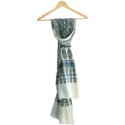 Ajrakh Hand Block Print Grey Color Cotton Stole | Traditional Geometric Print | L210 X W55 cm