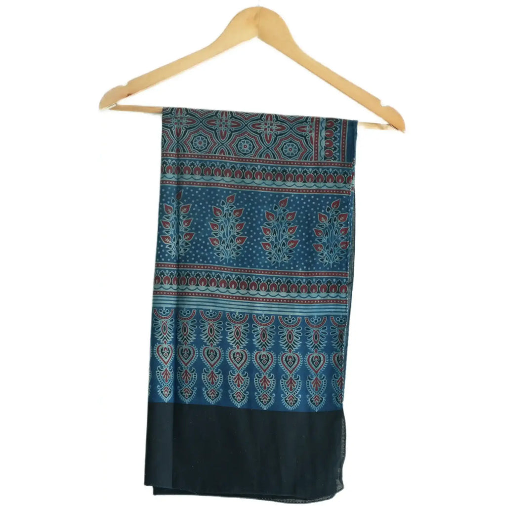 Ajrakh Hand Block Print Navy Blue Color Cotton Stole | Traditional Geometric Print | L210 X W55 cm
