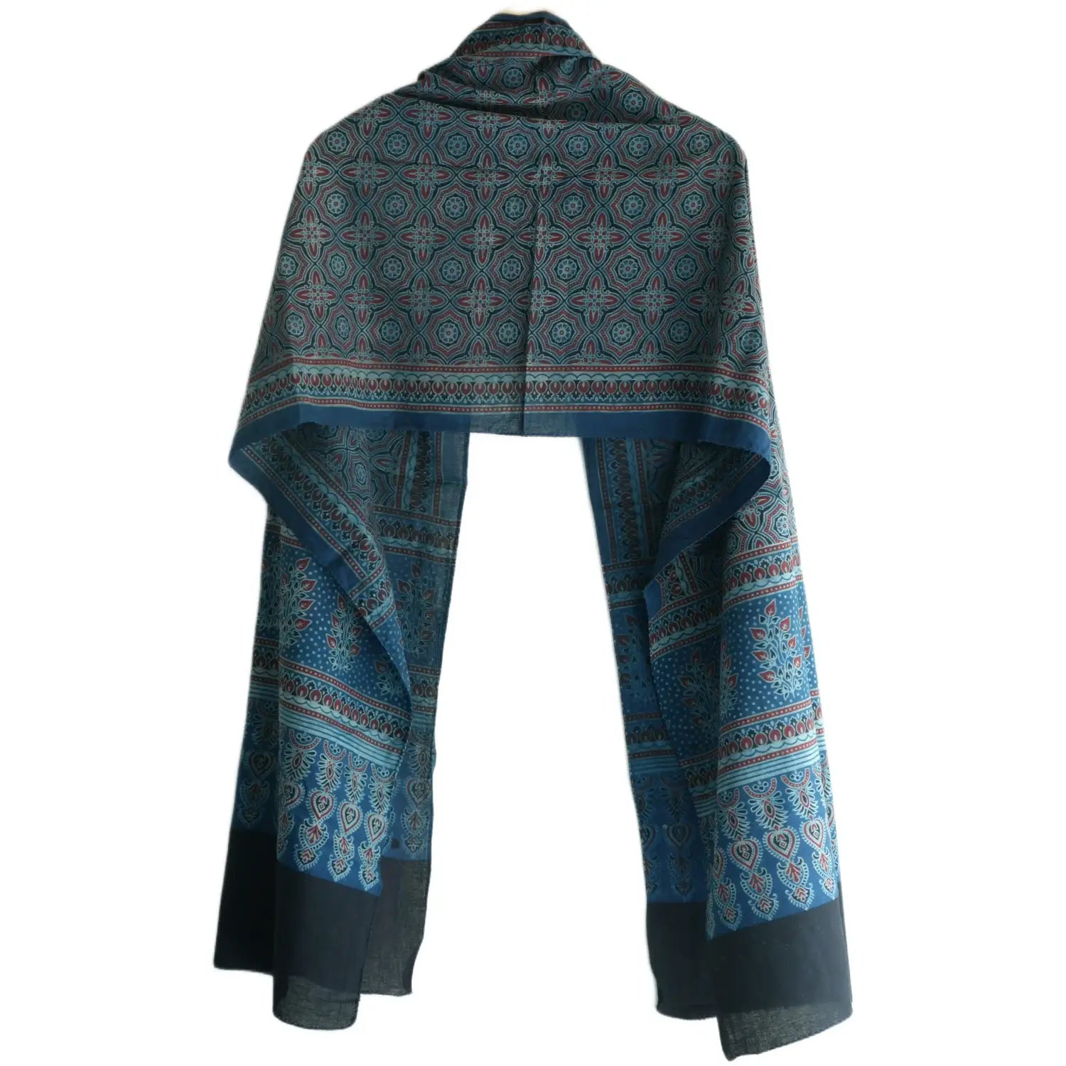 Ajrakh Hand Block Print Navy Blue Color Cotton Stole | Traditional Geometric Print | L210 X W55 cm