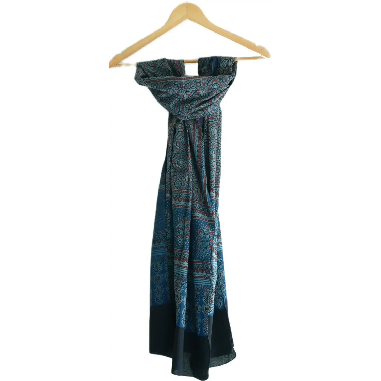 Ajrakh Hand Block Print Navy Blue Color Cotton Stole | Traditional Geometric Print | L210 X W55 cm