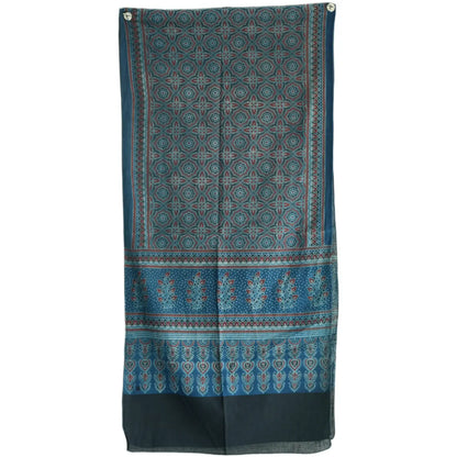Ajrakh Hand Block Print Navy Blue Color Cotton Stole | Traditional Geometric Print | L210 X W55 cm