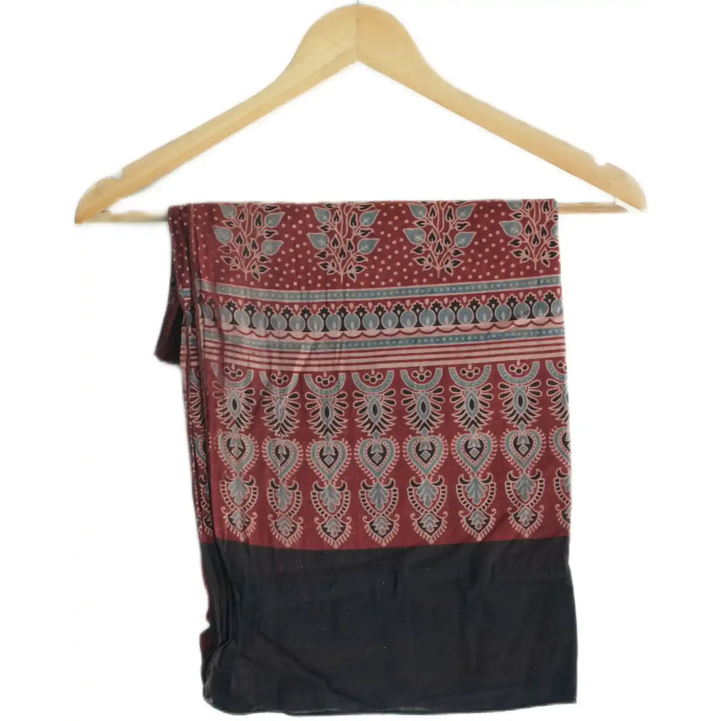 Ajrakh Hand Block Print Maroon Color Cotton Stole | Traditional Geometric Print | L210 X W55 cm