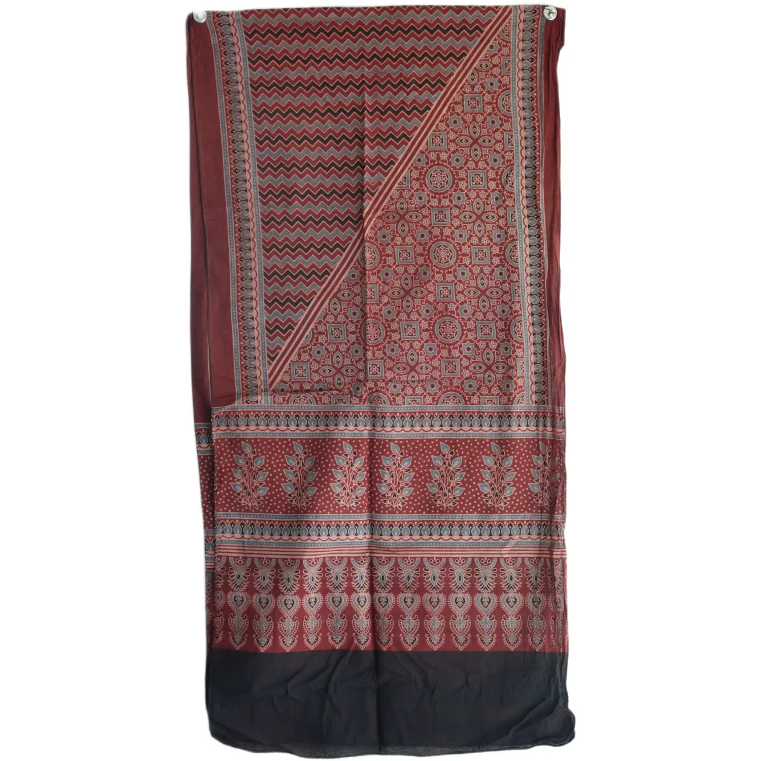 Ajrakh Hand Block Print Maroon Color Cotton Stole | Traditional Geometric Print | L210 X W55 cm