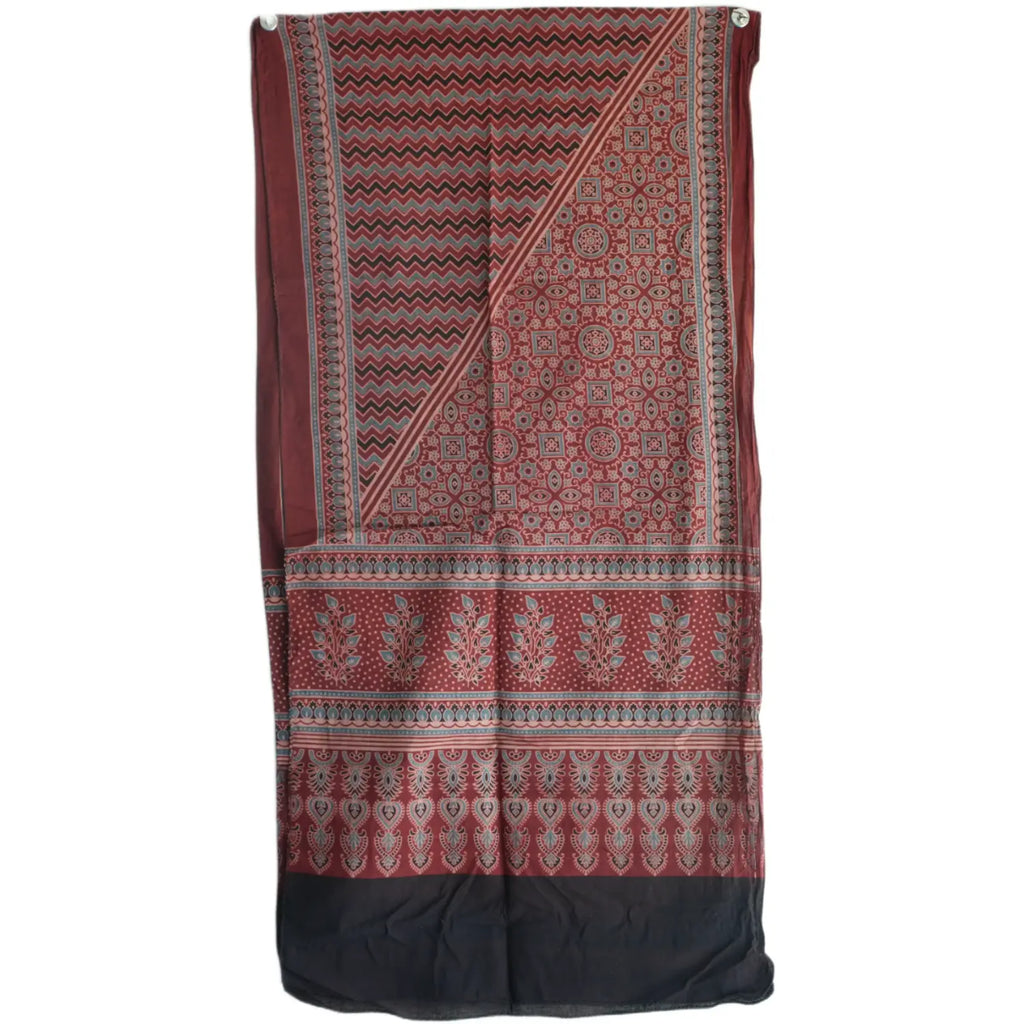 Ajrakh Hand Block Print Maroon Color Cotton Stole | Traditional Geometric Print | L210 X W55 cm