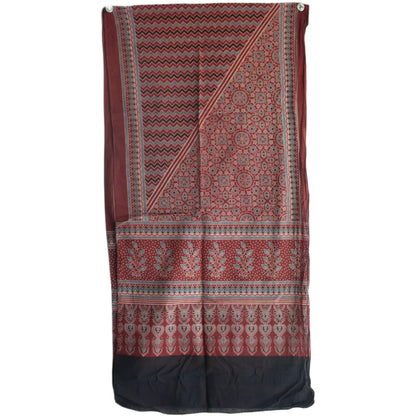 Ajrakh Hand Block Print Maroon Color Cotton Stole | Traditional Geometric Print | L210 X W55 cm