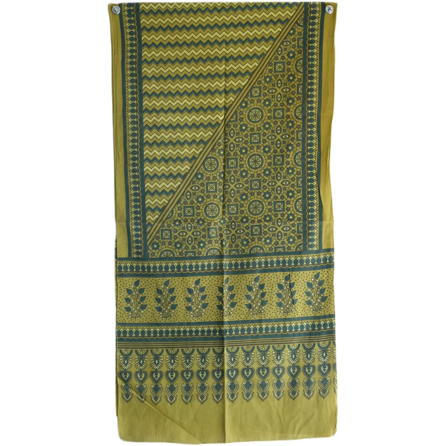 Ajrakh Hand Block Print Green Color Cotton Stole | Traditional Geometric Print | L210 X W55 cm