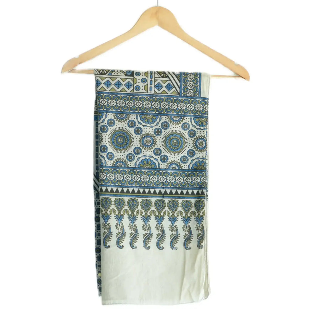 Ajrakh Hand Block Print Grey Color Cotton Stole | Traditional Geometric Print | L210 X W55 cm