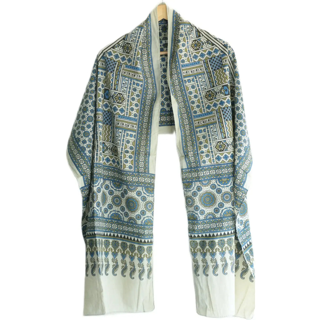 Ajrakh Hand Block Print Grey Color Cotton Stole | Traditional Geometric Print | L210 X W55 cm