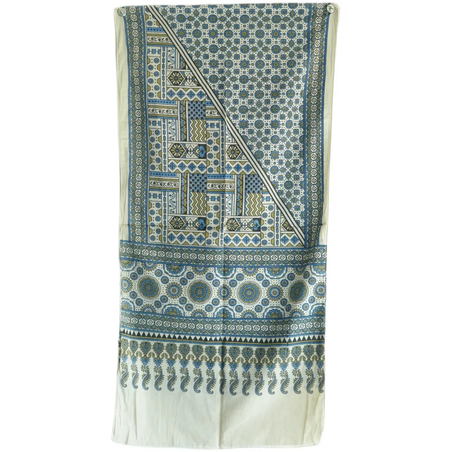 Ajrakh Hand Block Print Grey Color Cotton Stole | Traditional Geometric Print | L210 X W55 cm