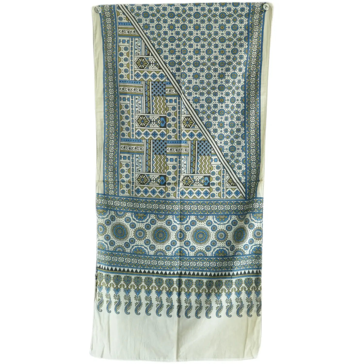 Ajrakh Hand Block Print Grey Color Cotton Stole | Traditional Geometric Print | L210 X W55 cm