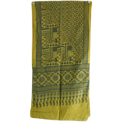 Ajrakh Hand Block Print Green Color Cotton Stole | Traditional Geometric Print | L210 X W55 cm