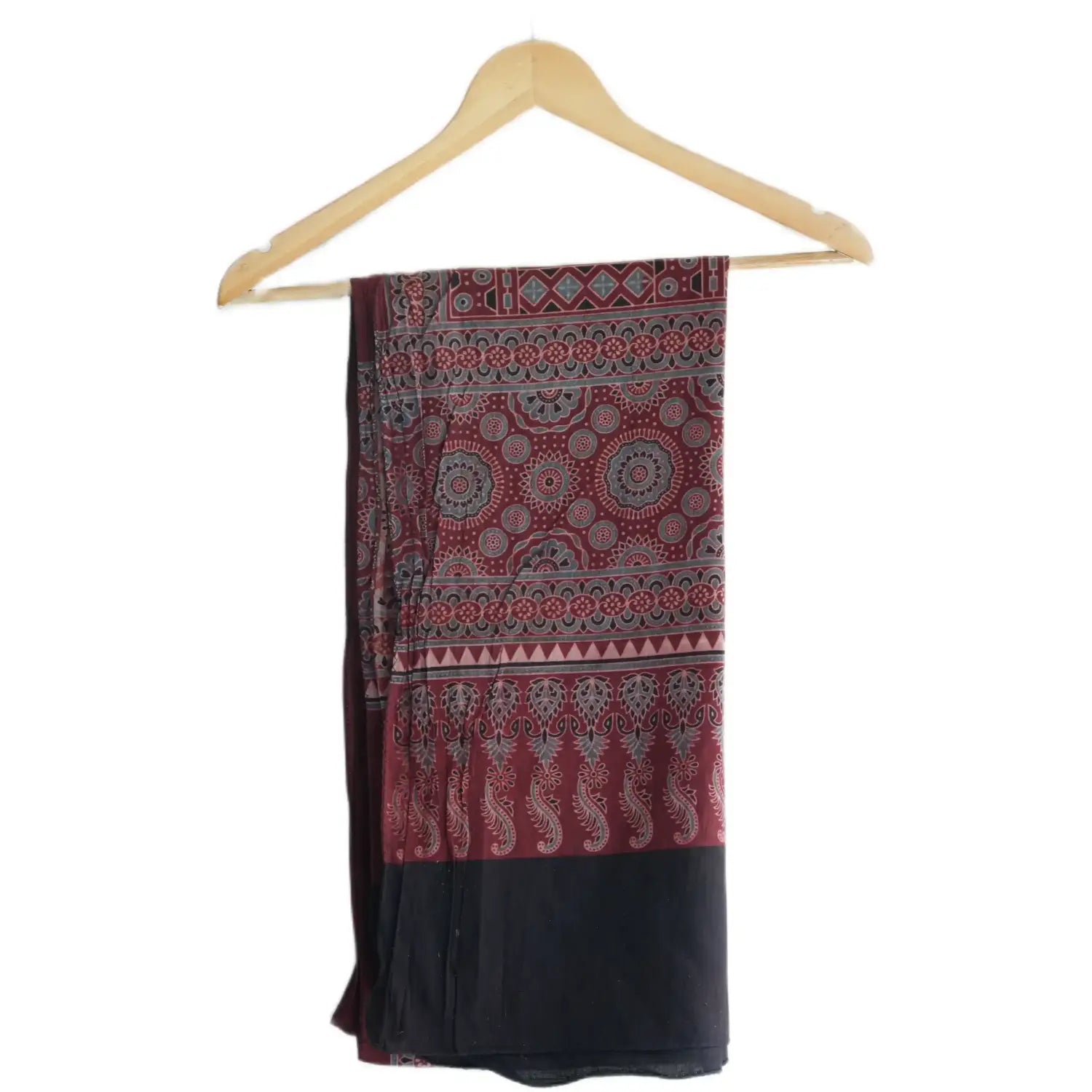 Ajrakh Hand Block Print Maroon Color Cotton Stole | Traditional Geometric Print | L210 X W55 cm
