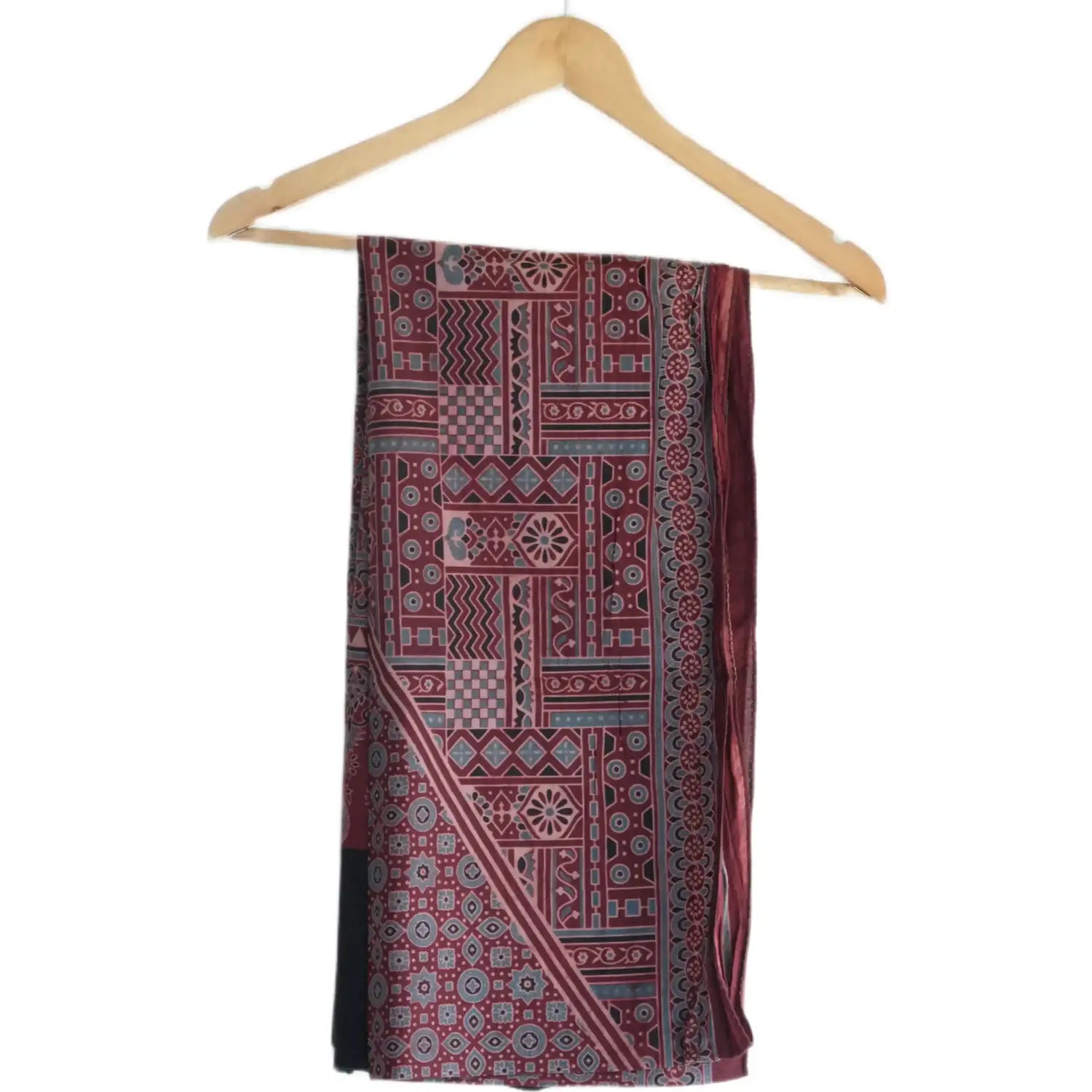 Ajrakh Hand Block Print Maroon Color Cotton Stole | Traditional Geometric Print | L210 X W55 cm
