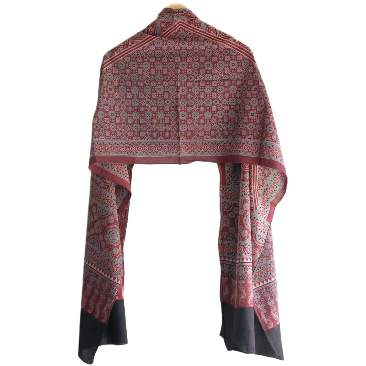 Ajrakh Hand Block Print Maroon Color Cotton Stole | Traditional Geometric Print | L210 X W55 cm