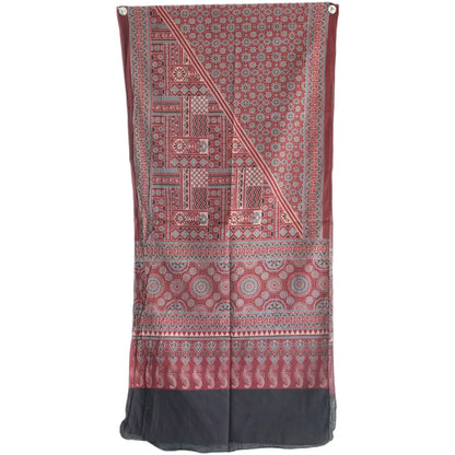 Ajrakh Hand Block Print Maroon Color Cotton Stole | Traditional Geometric Print | L210 X W55 cm