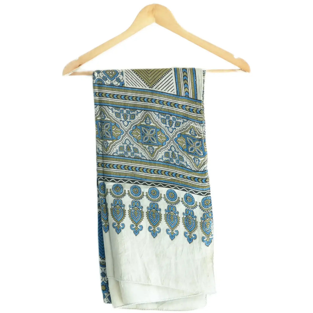 Ajrakh Hand Block Print Off White Color Cotton Stole | Traditional Geometric Print | L210 X W55 cm