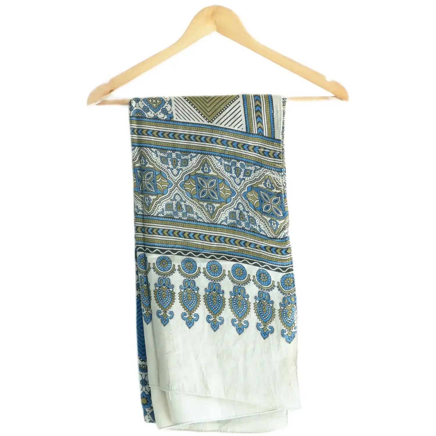 Ajrakh Hand Block Print Off White Color Cotton Stole | Traditional Geometric Print | L210 X W55 cm