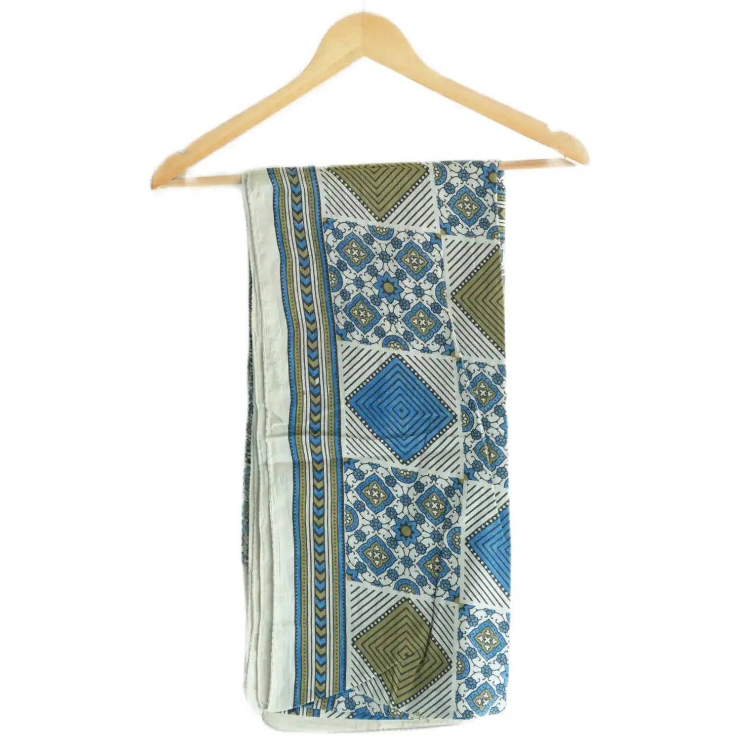 Ajrakh Hand Block Print Off White Color Cotton Stole | Traditional Geometric Print | L210 X W55 cm