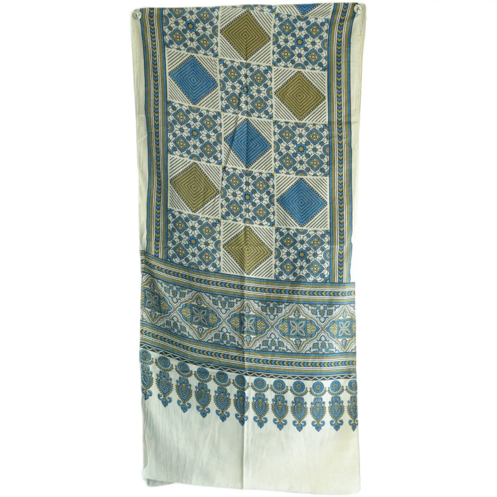 Ajrakh Hand Block Print Off White Color Cotton Stole | Traditional Geometric Print | L210 X W55 cm
