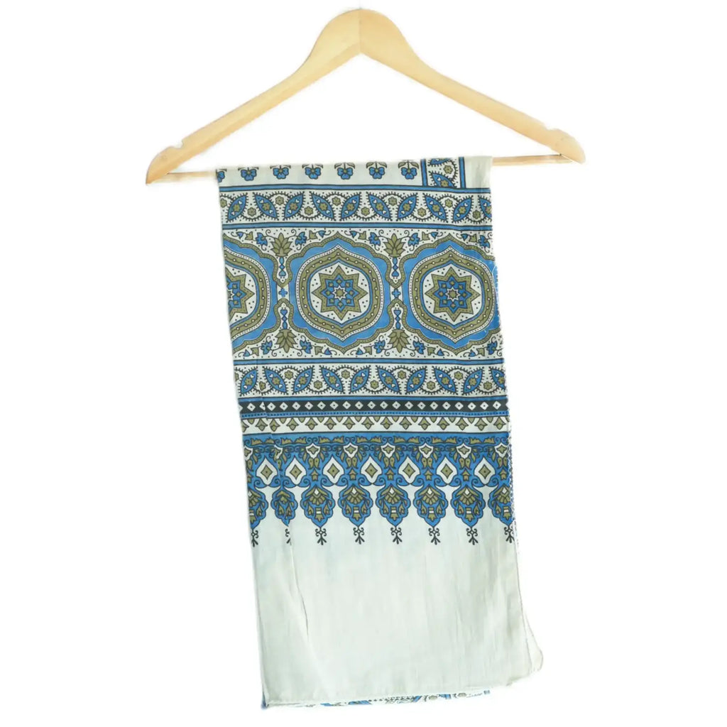 Ajrakh Hand Block Print Grey Color Cotton Stole | Traditional Geometric Print | L210 X W55 cm