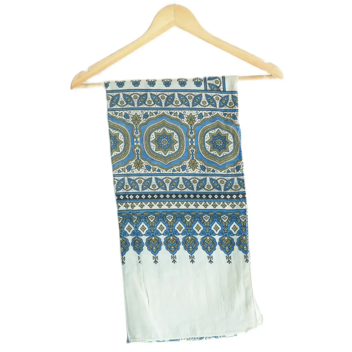 Ajrakh Hand Block Print Grey Color Cotton Stole | Traditional Geometric Print | L210 X W55 cm