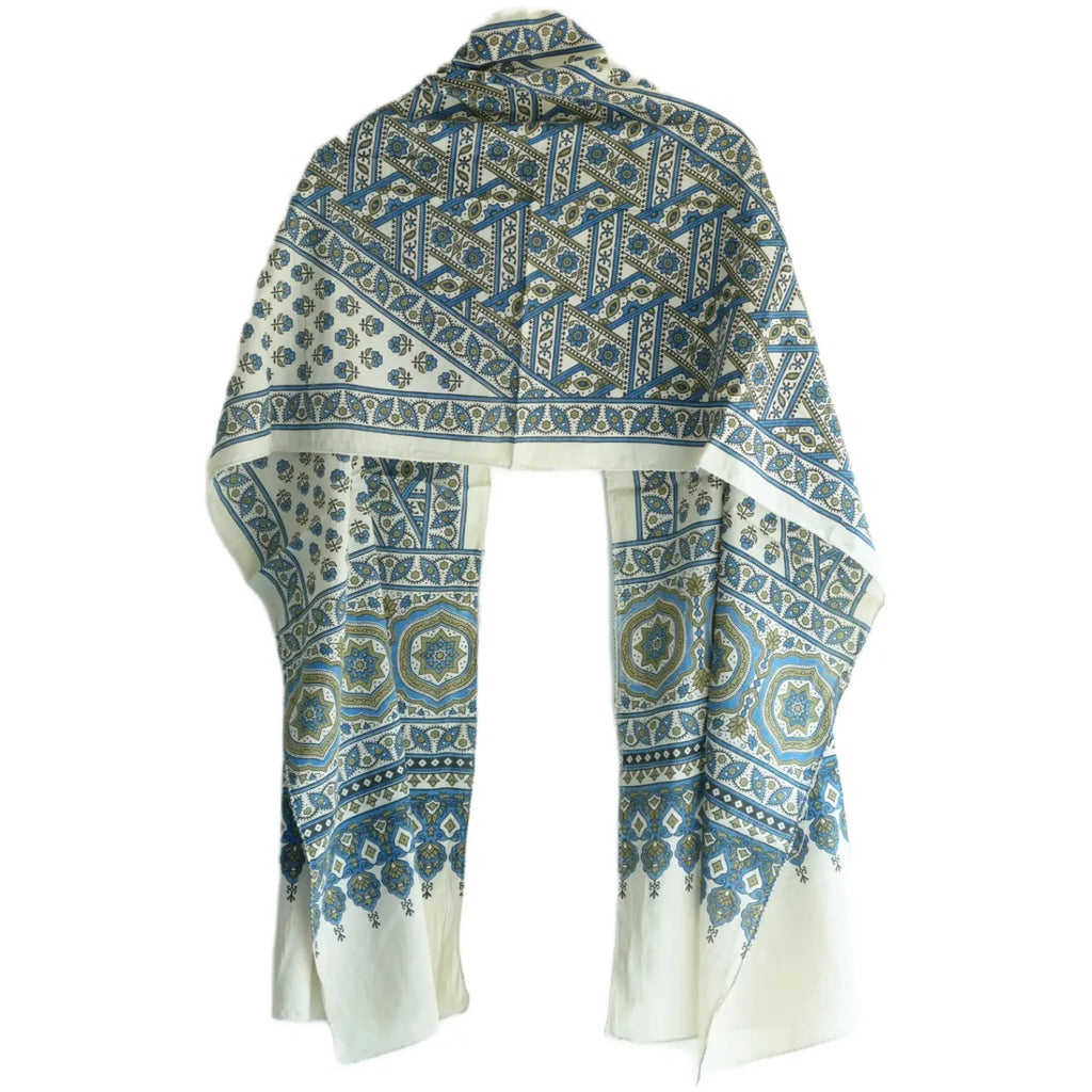 Ajrakh Hand Block Print Grey Color Cotton Stole | Traditional Geometric Print | L210 X W55 cm