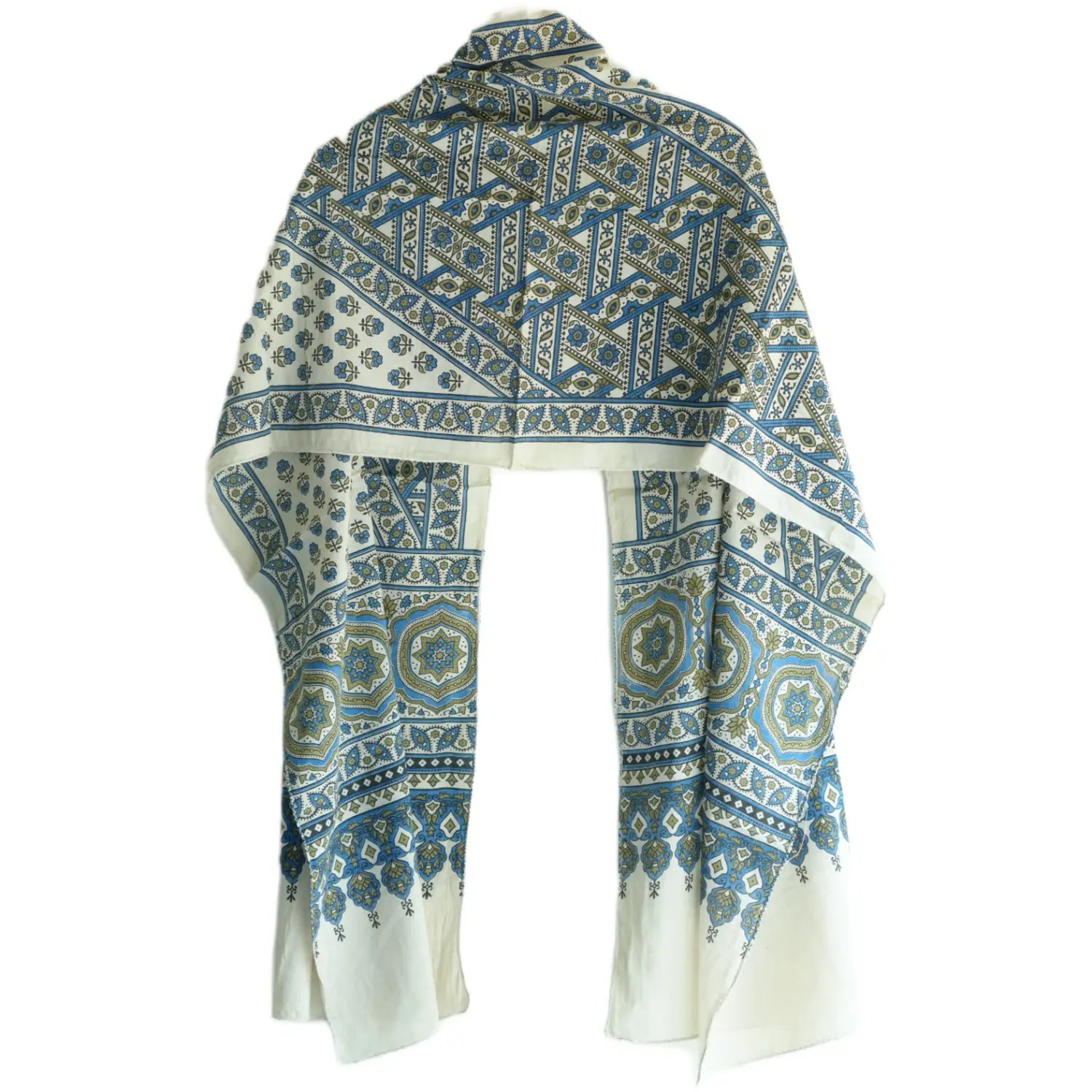 Ajrakh Hand Block Print Grey Color Cotton Stole | Traditional Geometric Print | L210 X W55 cm