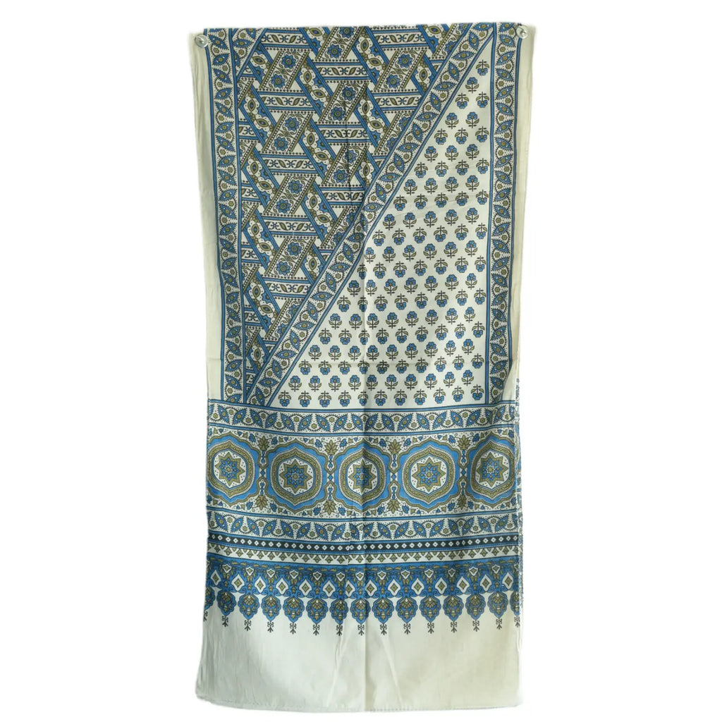 Ajrakh Hand Block Print Grey Color Cotton Stole | Traditional Geometric Print | L210 X W55 cm