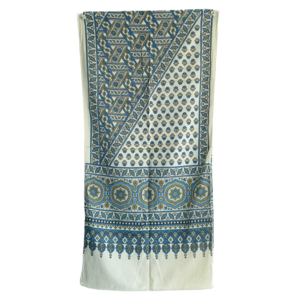 Ajrakh Hand Block Print Grey Color Cotton Stole | Traditional Geometric Print | L210 X W55 cm