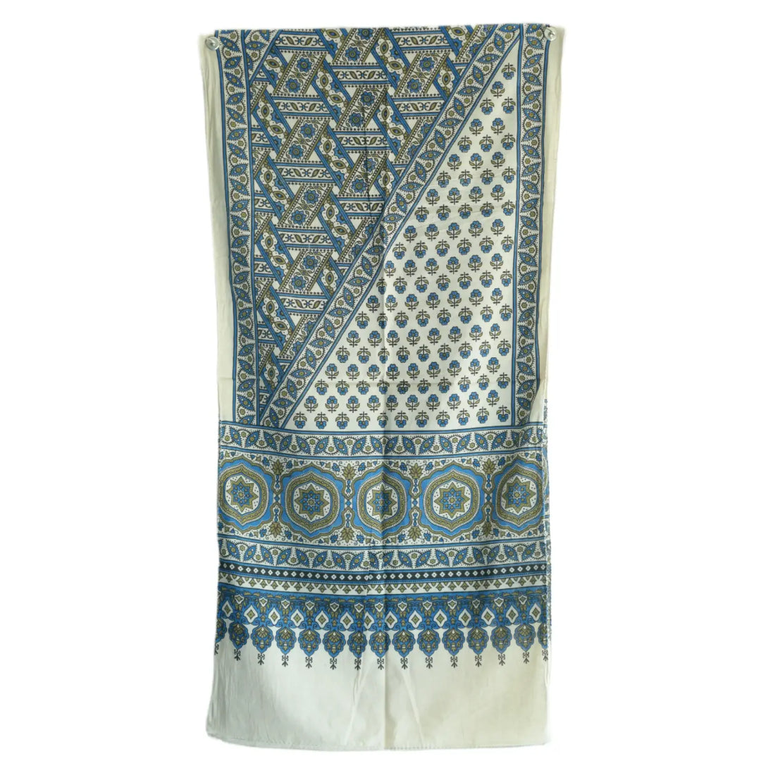 Ajrakh Hand Block Print Grey Color Cotton Stole | Traditional Geometric Print | L210 X W55 cm