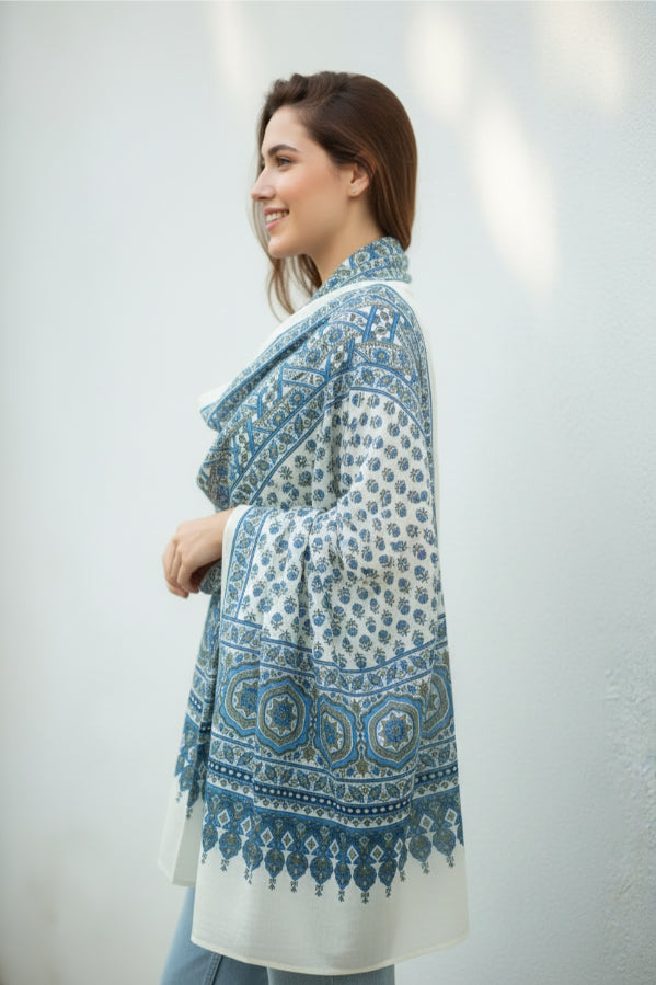 Ajrakh Hand Block Print Grey Color Cotton Stole | Traditional Geometric Print | L210 X W55 cm