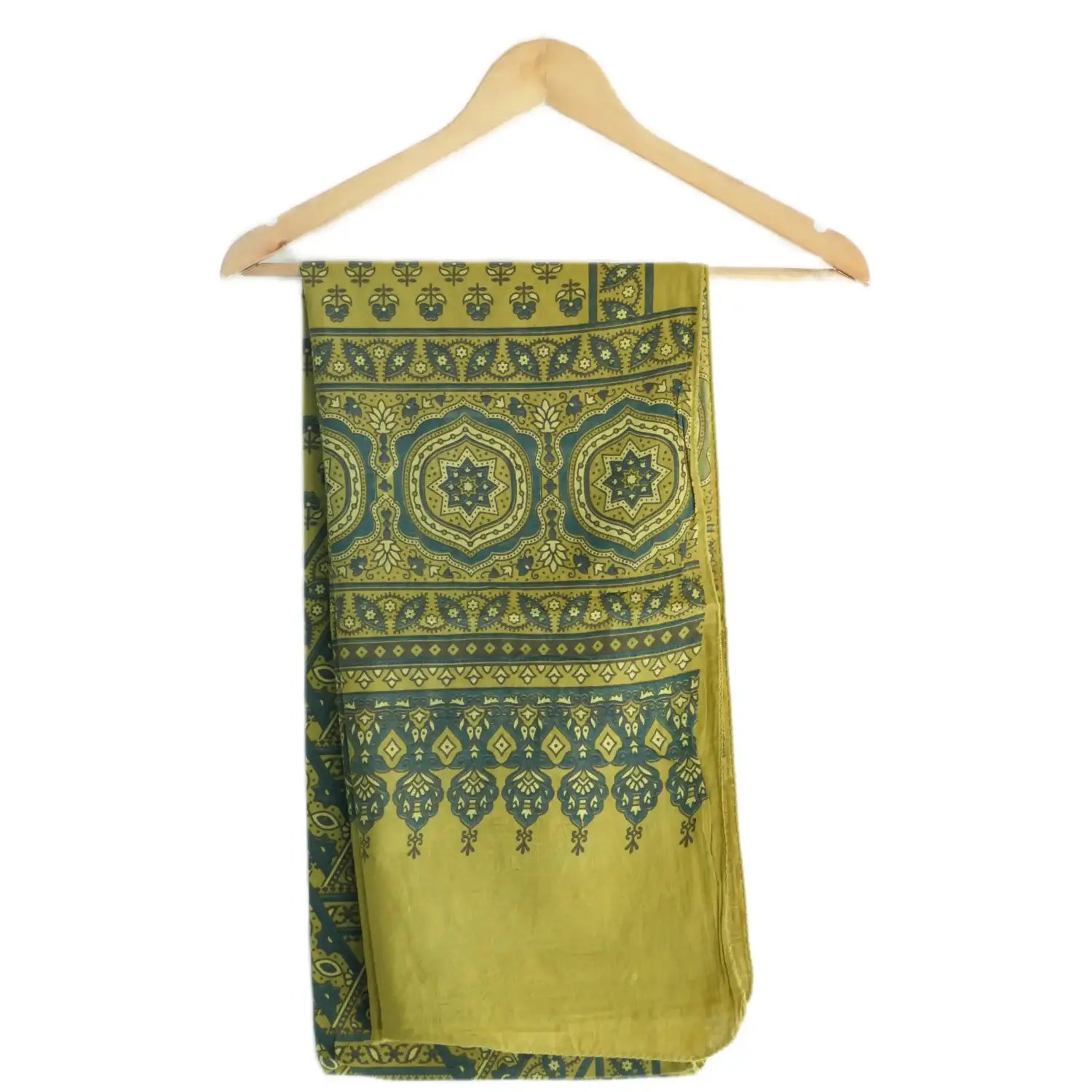 Ajrakh Hand Block Print Mustard Yellow Color Cotton Stole | Traditional Geometric Print | L210 X W55 cm