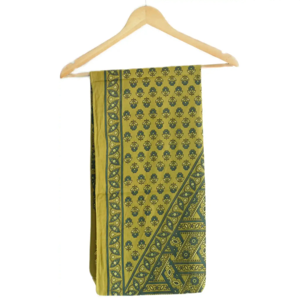 Ajrakh Hand Block Print Mustard Yellow Color Cotton Stole | Traditional Geometric Print | L210 X W55 cm