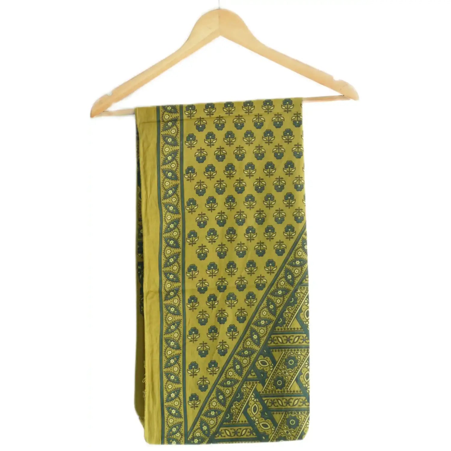 Ajrakh Hand Block Print Mustard Yellow Color Cotton Stole | Traditional Geometric Print | L210 X W55 cm