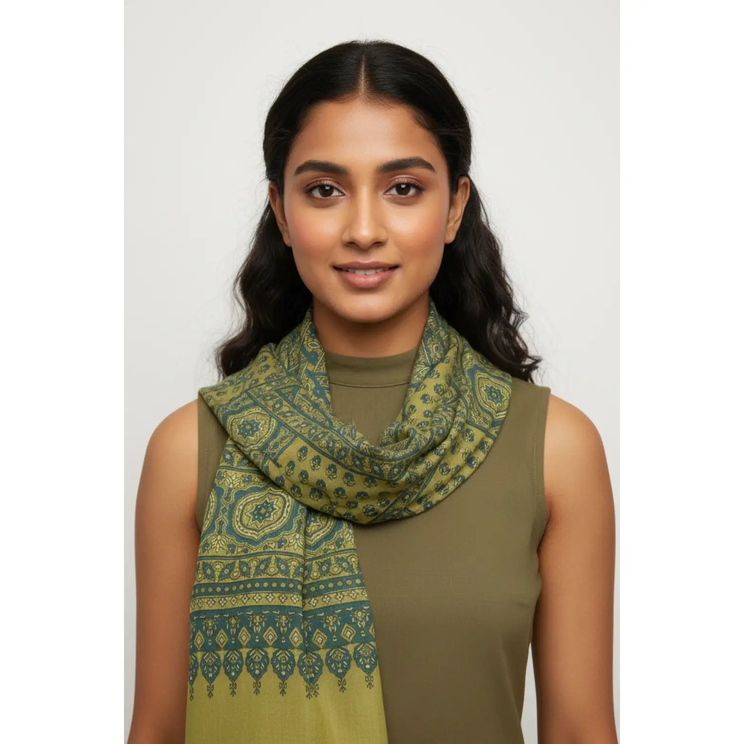 Ajrakh Hand Block Print Mustard Yellow Color Cotton Stole | Traditional Geometric Print | L210 X W55 cm