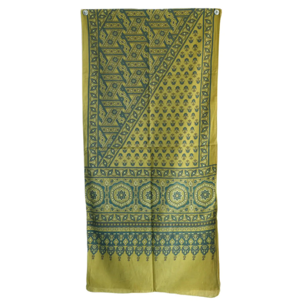 Ajrakh Hand Block Print Mustard Yellow Color Cotton Stole | Traditional Geometric Print | L210 X W55 cm