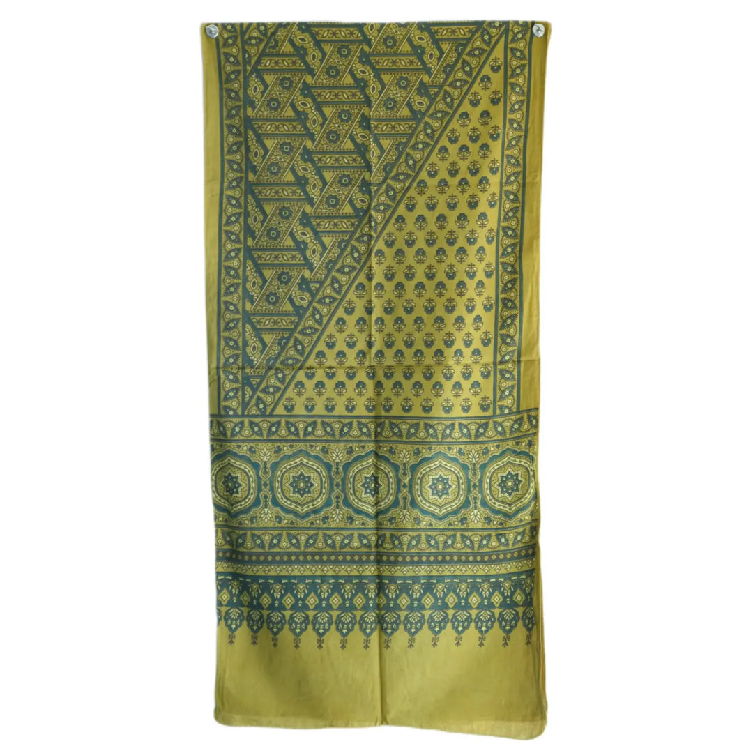 Ajrakh Hand Block Print Mustard Yellow Color Cotton Stole | Traditional Geometric Print | L210 X W55 cm